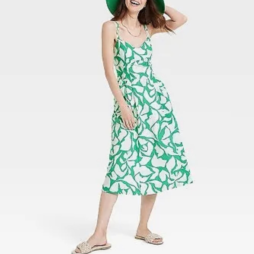 A New Day Sleeveless Dress - Green/White print